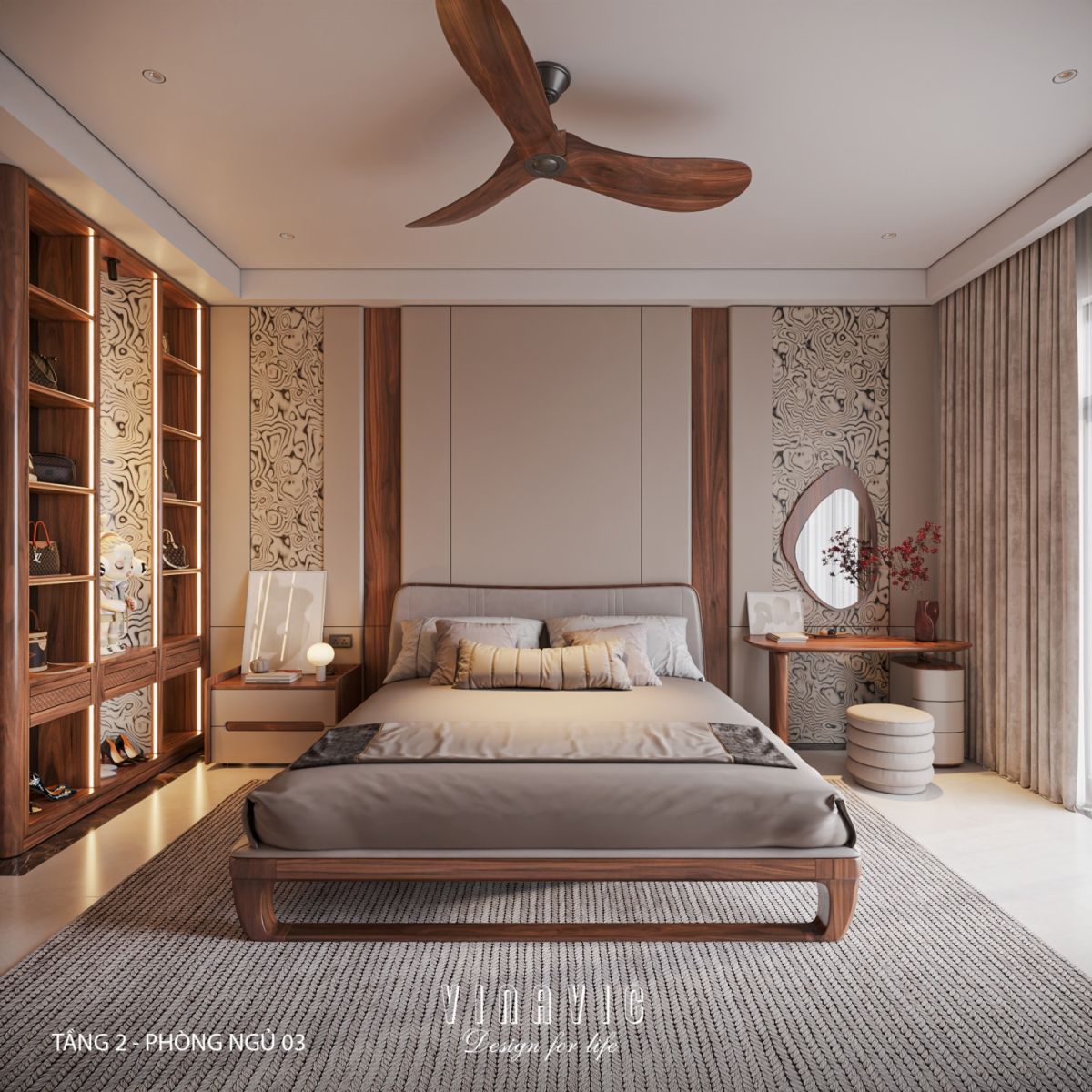 Nội thất phòng ngủ 03 tầng 2 biệt thự 3 tầng hiện đại 9x24m NT2353