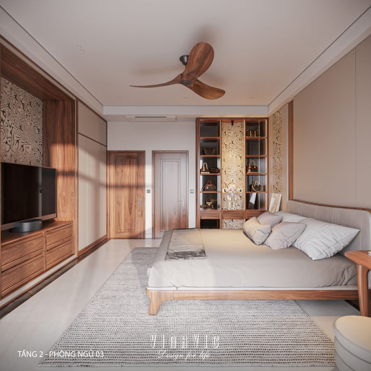 Nội thất phòng ngủ 03 tầng 2 biệt thự 3 tầng hiện đại 9x24m NT2353
