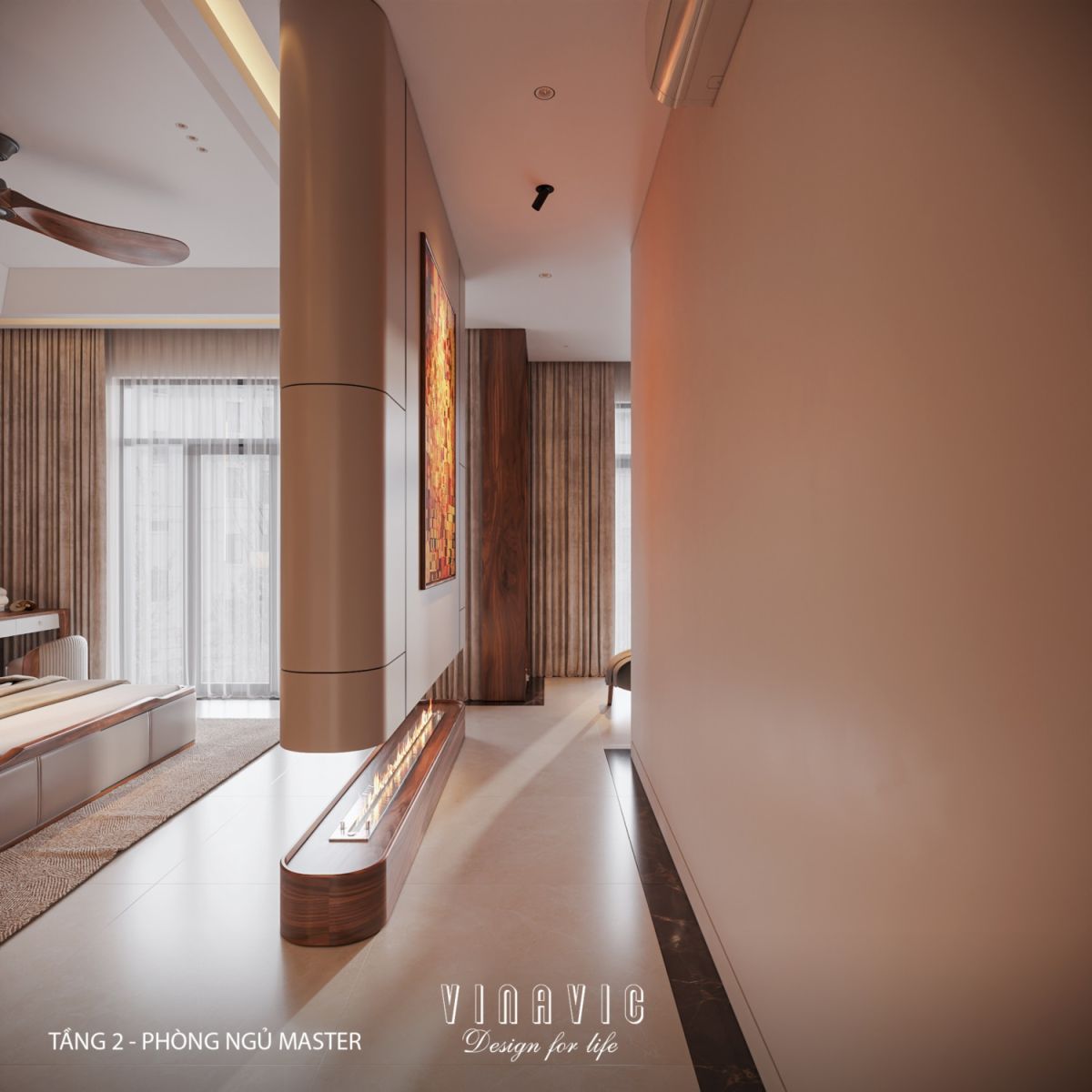 Nội thất phòng ngủ master tầng 2 biệt thự 3 tầng hiện đại 9x24m NT2353