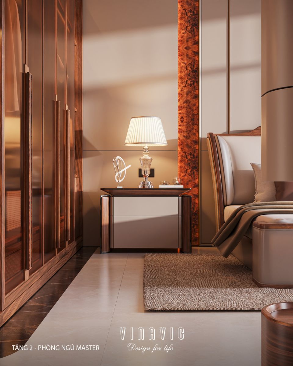 Nội thất phòng ngủ master tầng 2 biệt thự 3 tầng hiện đại 9x24m NT2353