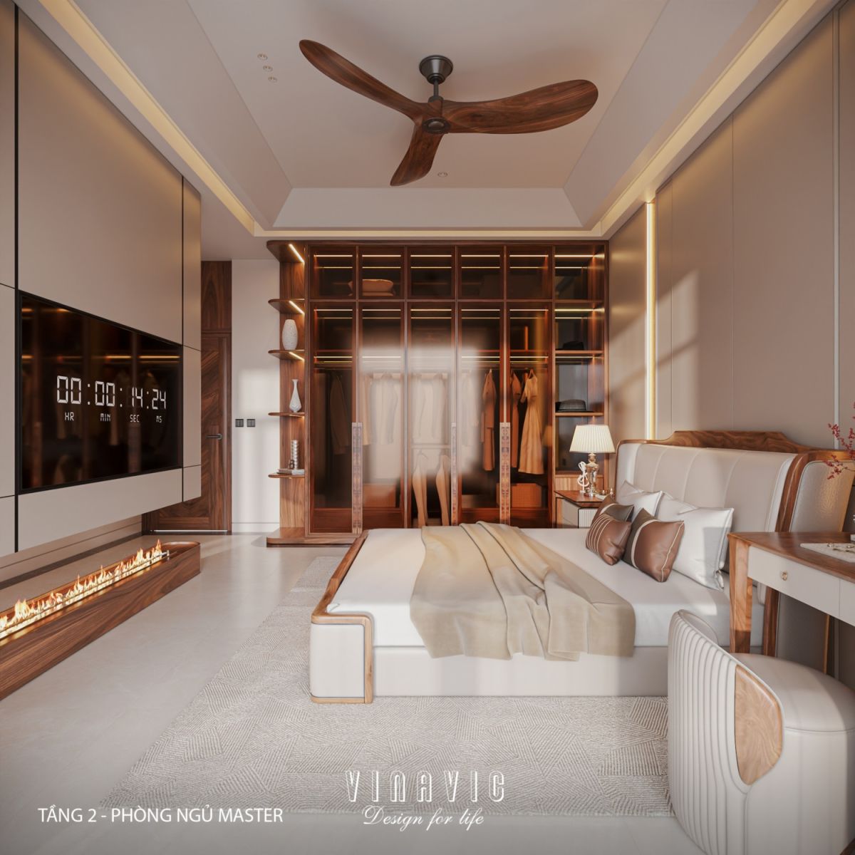 Nội thất phòng ngủ master tầng 2 biệt thự 3 tầng hiện đại 9x24m NT2353