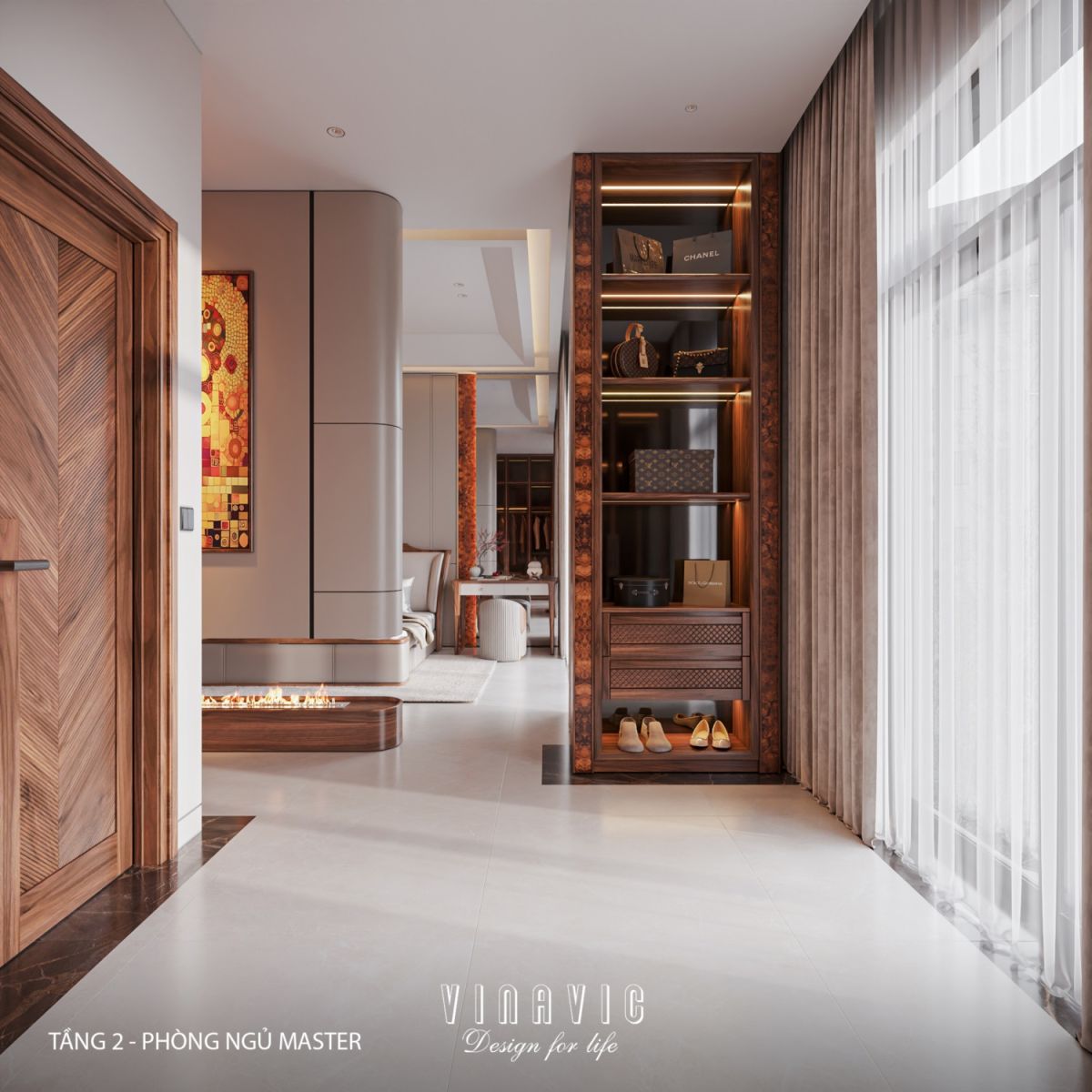 Nội thất phòng ngủ master tầng 2 biệt thự 3 tầng hiện đại 9x24m NT2353