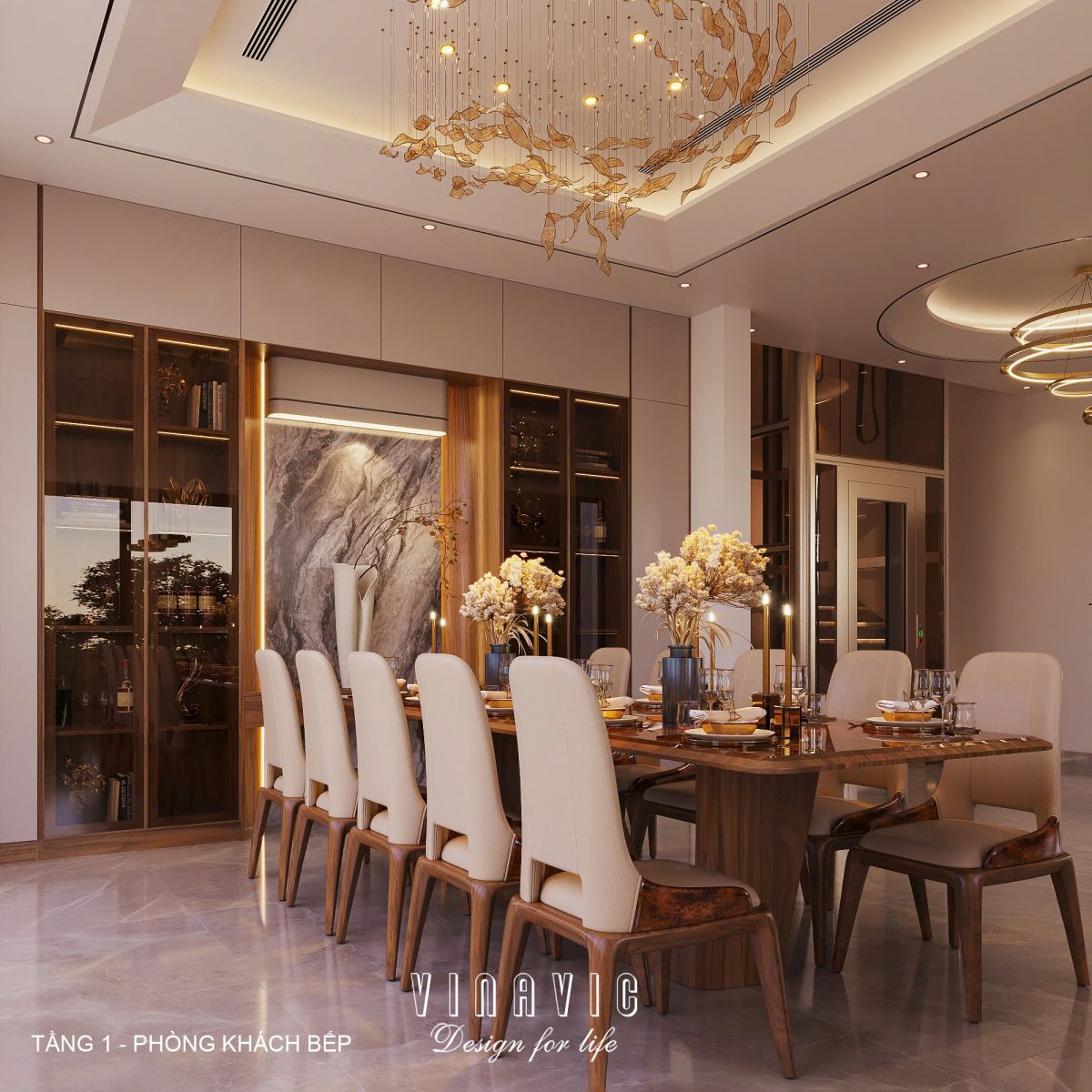 Nội thất phòng bếp và ăn biệt thự hiện đại 3 tầng 18x18m (CĐT Mr Thắng - Nghệ An) NT2355