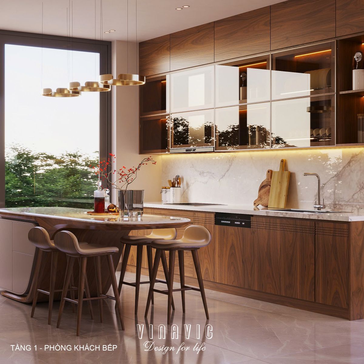 Nội thất phòng bếp và ăn biệt thự hiện đại 3 tầng 18x18m (CĐT Mr Thắng - Nghệ An) NT2355