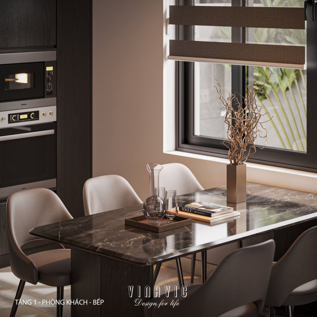 Phối cảnh nội thất phòng bếp biệt thự 2 tầng NT2356