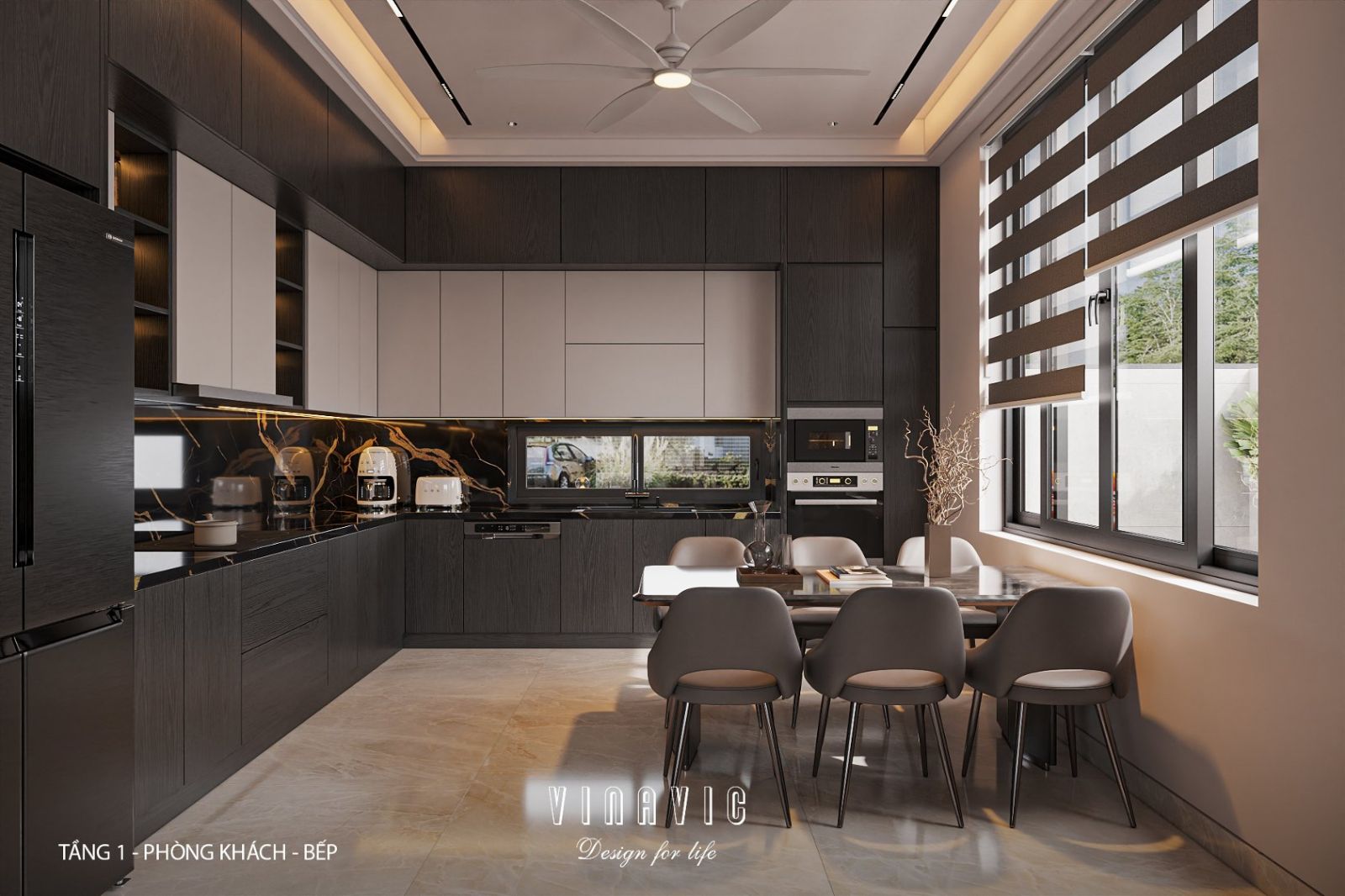 Phối cảnh nội thất phòng bếp biệt thự 2 tầng NT2356