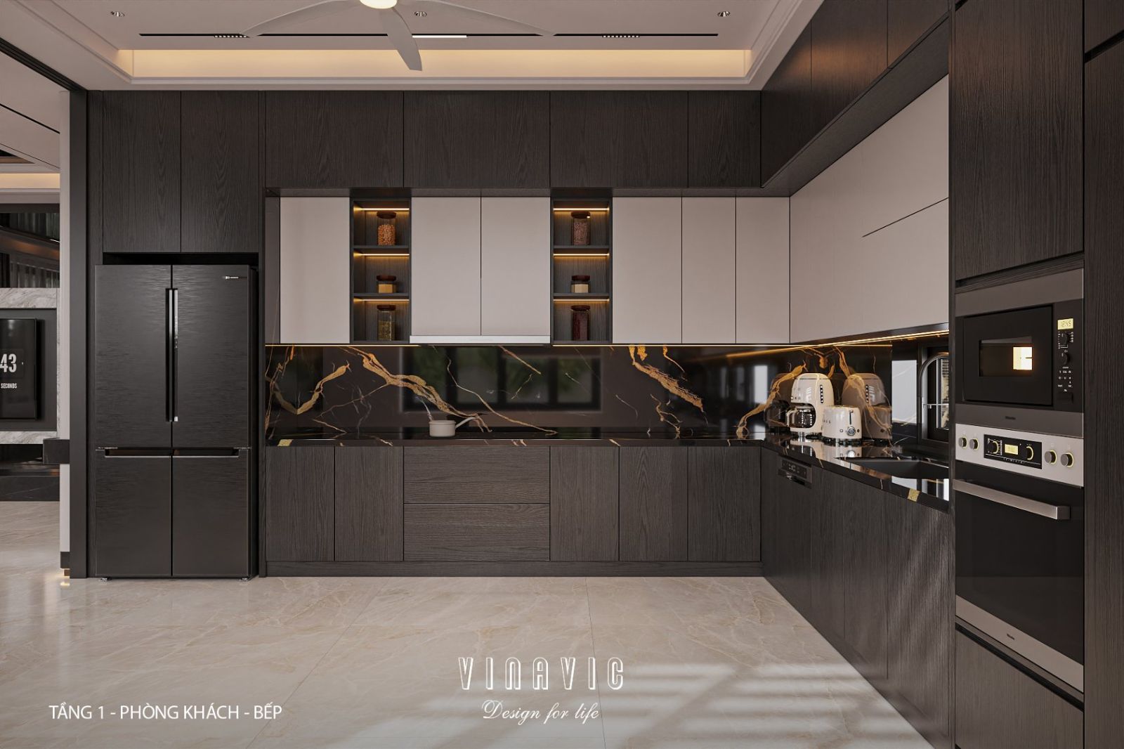 Phối cảnh nội thất phòng bếp biệt thự 2 tầng NT2356