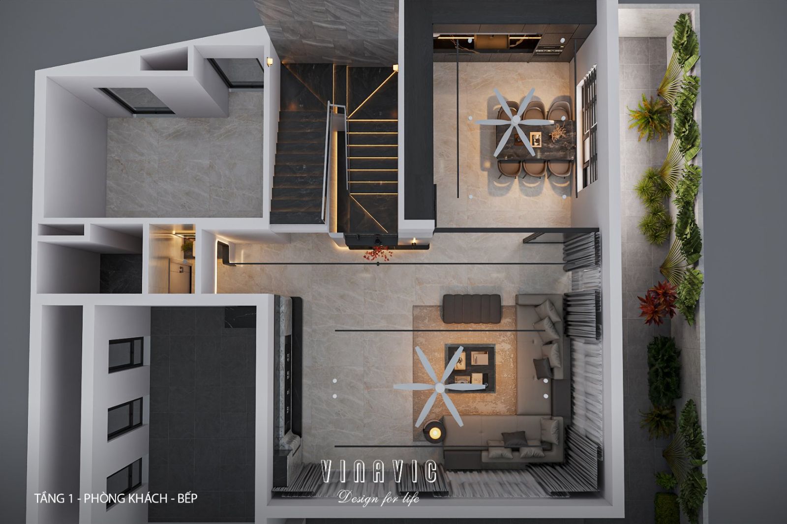 Phối cảnh nội thất phòng khách biệt thự 2 tầng NT2356