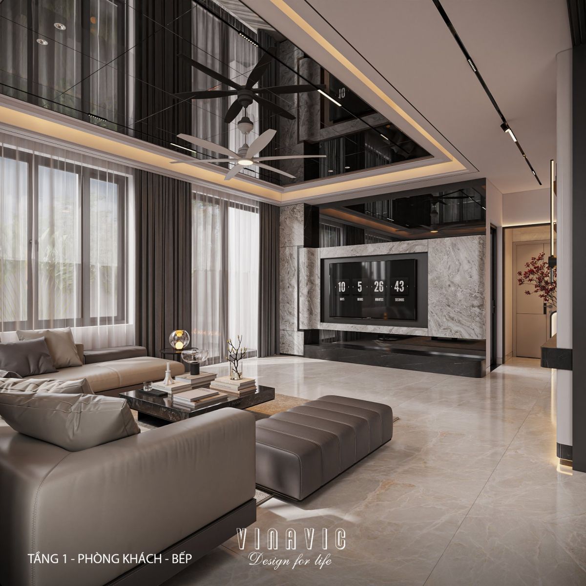 Góc phối cảnh phòng khách biệt thự 2 tầng NT2356