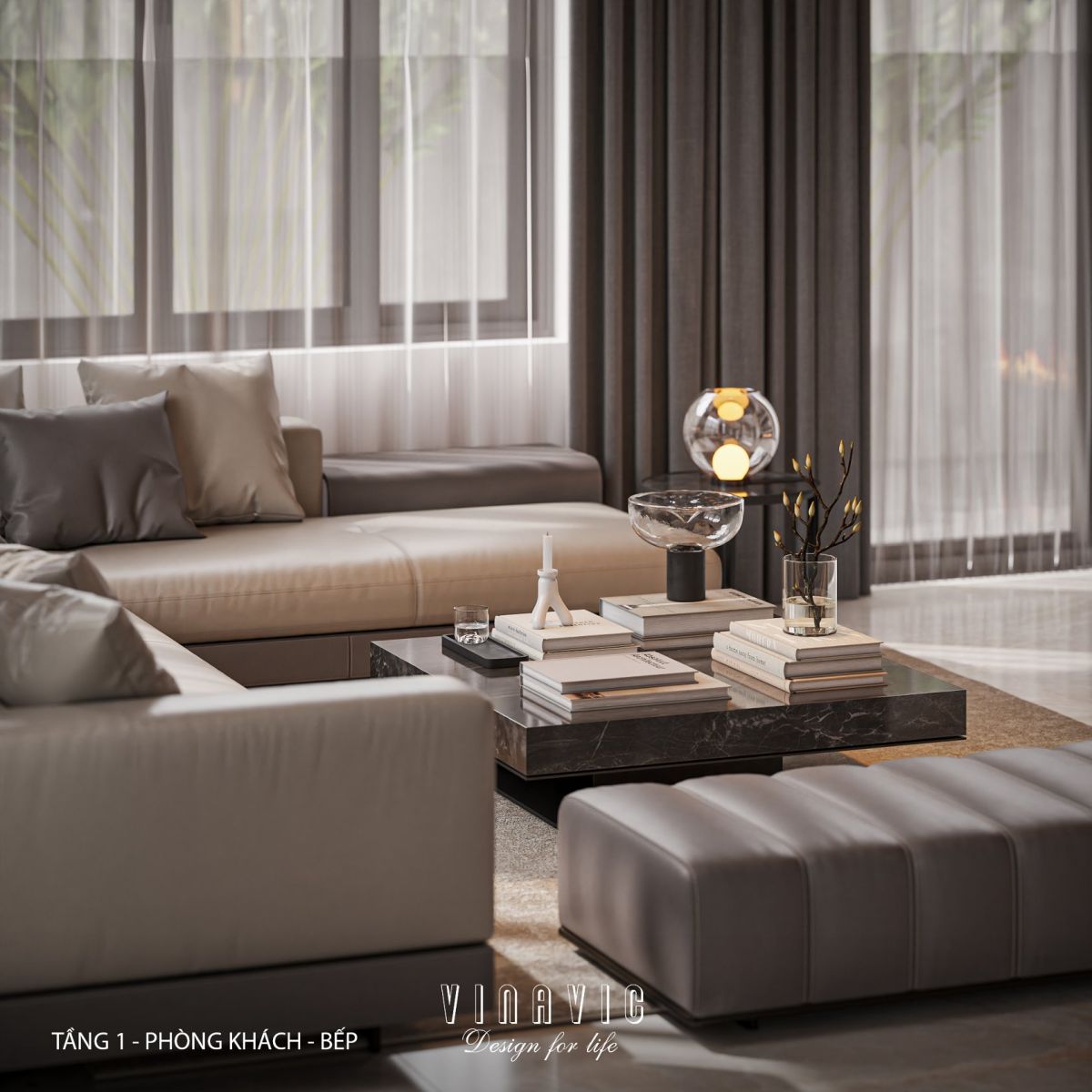 Phối cảnh nội thất phòng khách biệt thự 2 tầng NT2356