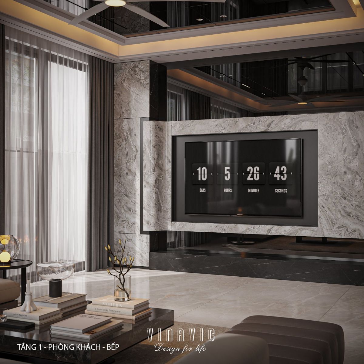 Phối cảnh nội thất phòng khách biệt thự 2 tầng NT2356