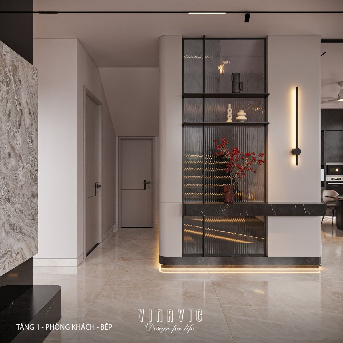 Phối cảnh nội thất phòng khách biệt thự 2 tầng NT2356