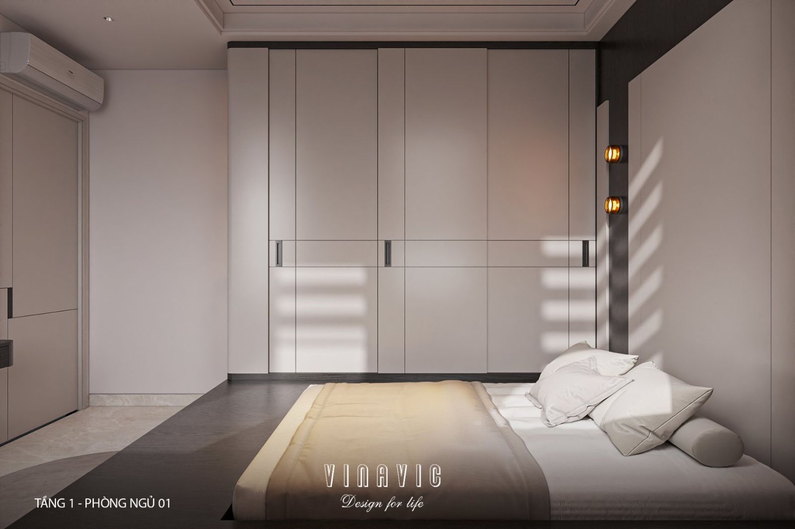 Phối cảnh nội thất phòng ngủ 01 tầng 1 biệt thự 2 tầng NT2356