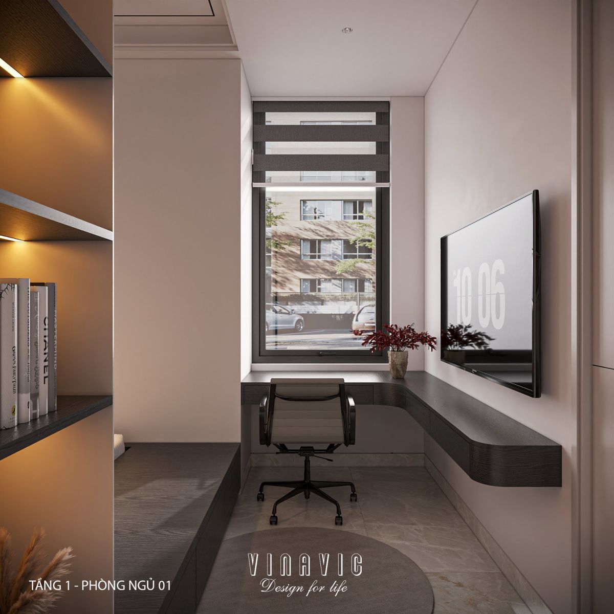 Phối cảnh nội thất phòng ngủ 01 tầng 1 biệt thự 2 tầng NT2356