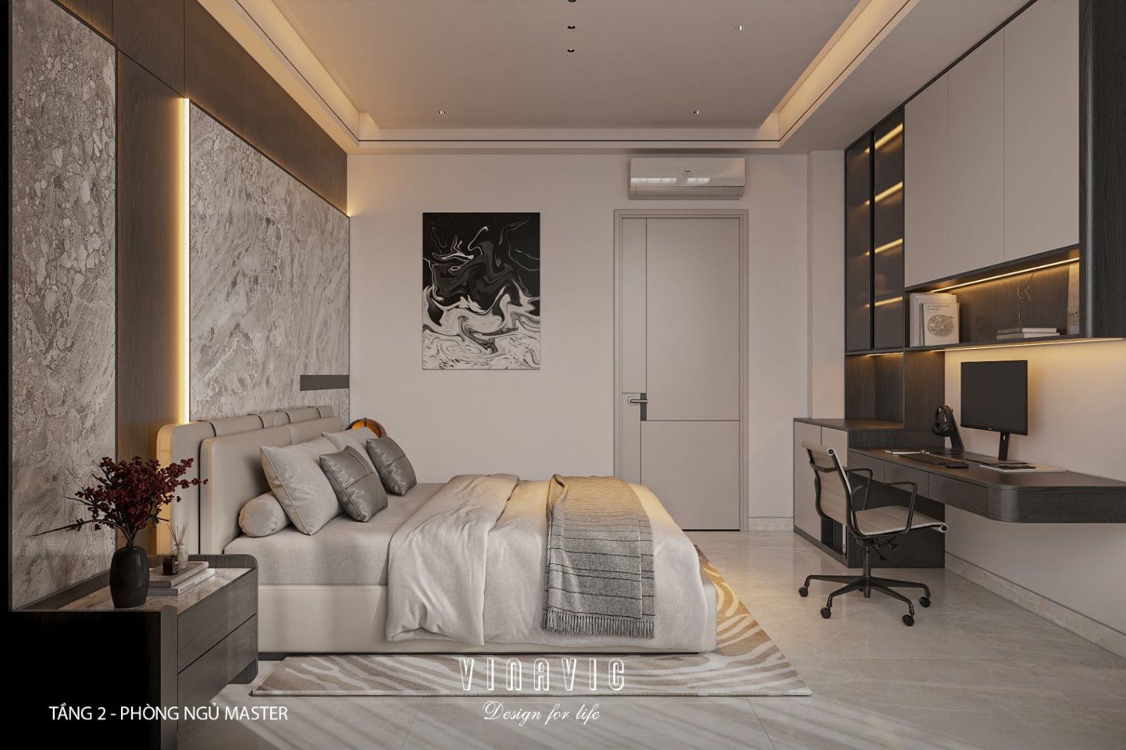 Phối cảnh phòng ngủ master tầng 2 biệt thự NT2356