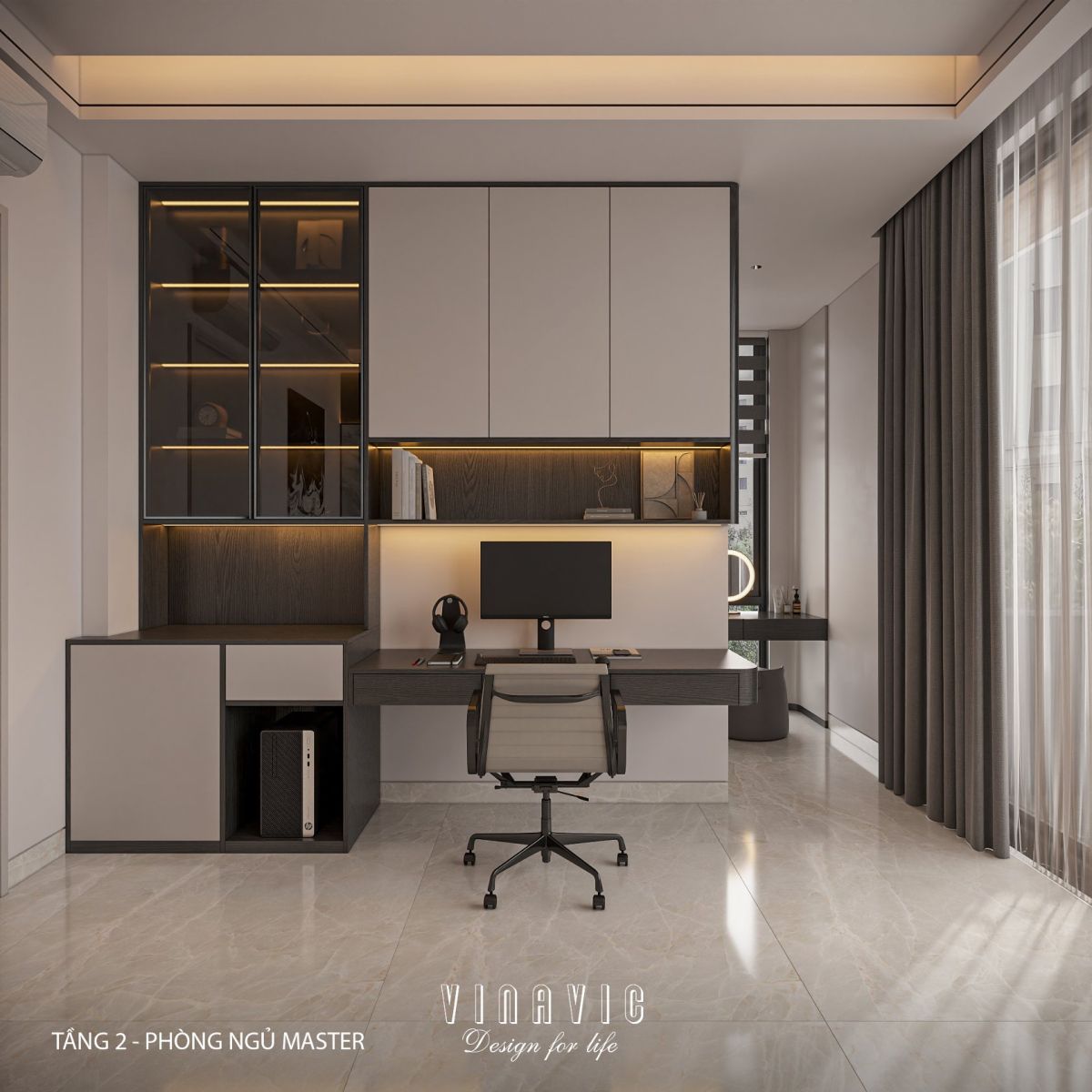 Phối cảnh phòng ngủ master tầng 2 biệt thự NT2356