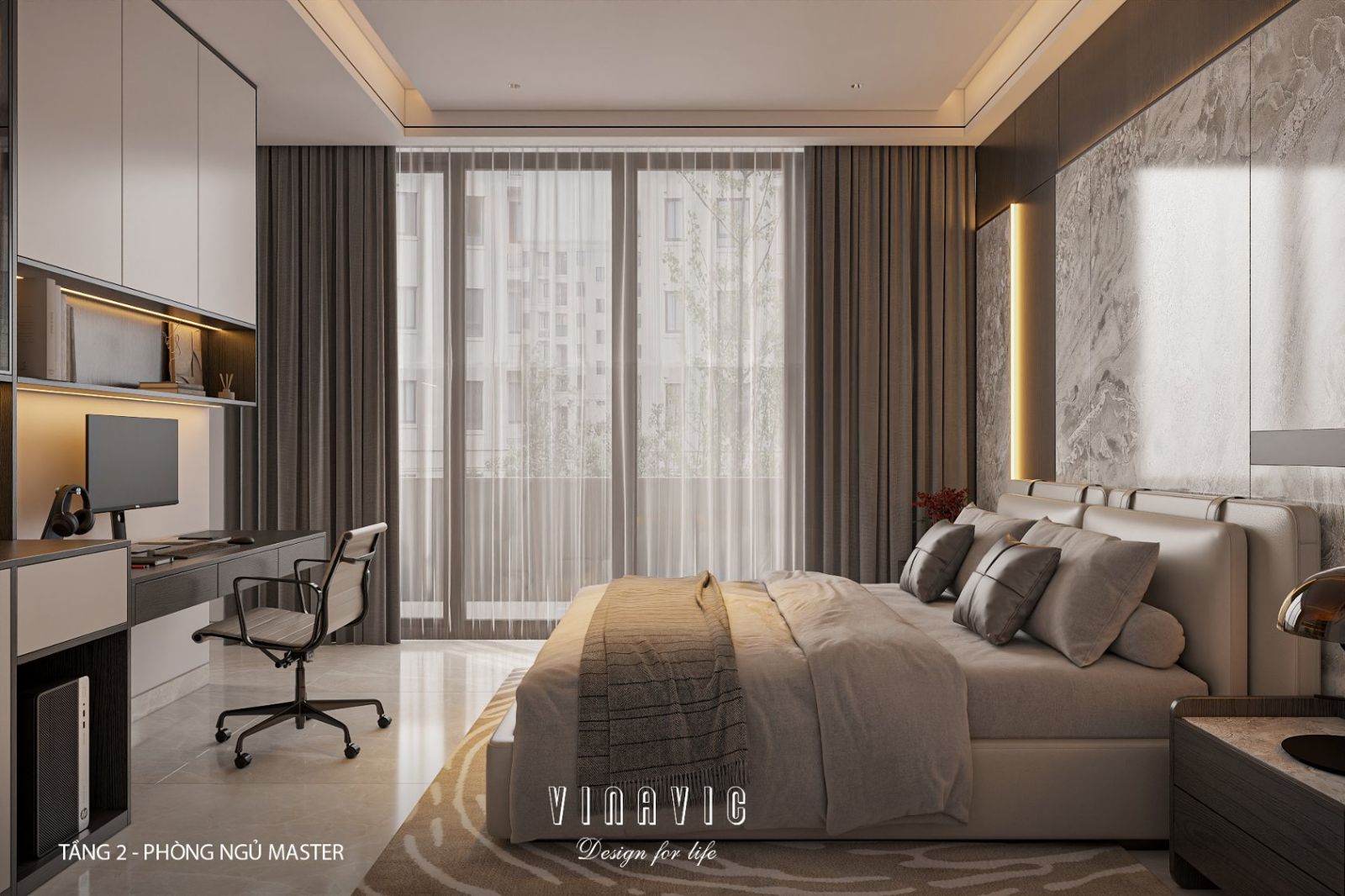 Phối cảnh phòng ngủ master tầng 2 biệt thự NT2356