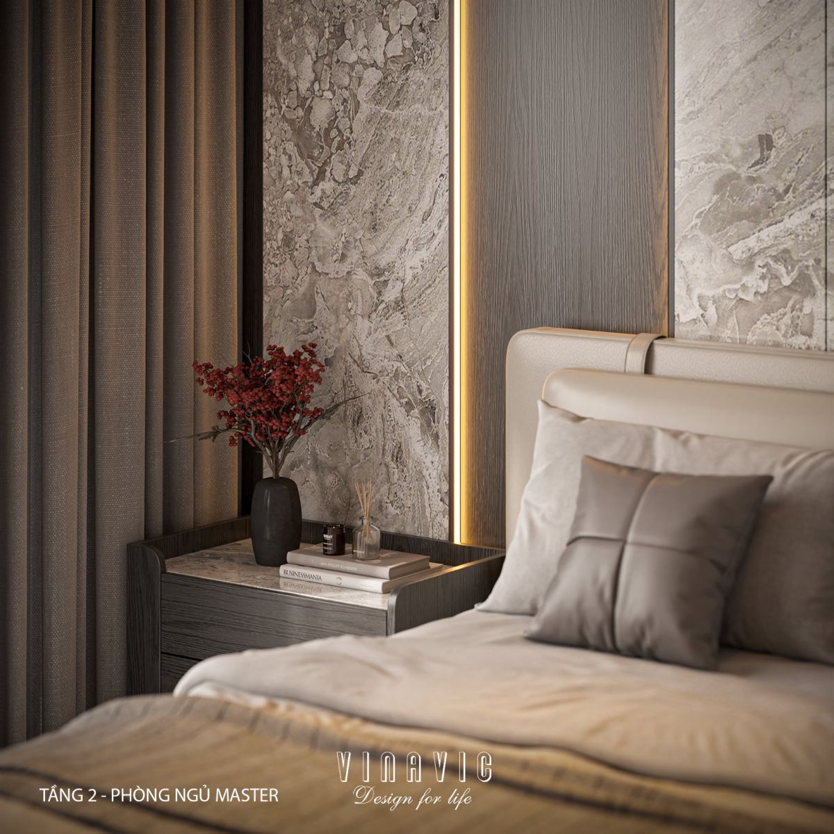 Phối cảnh phòng ngủ master tầng 2 biệt thự NT2356