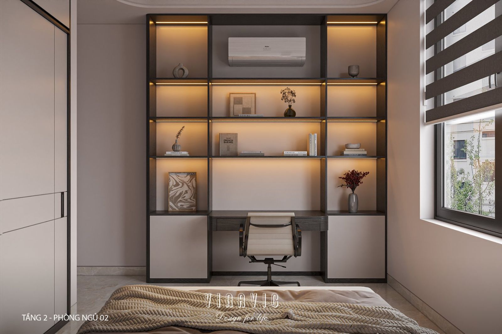 Phối cảnh phòng ngủ 02 tầng 2 biệt thự NT2356