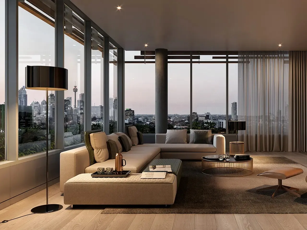Mẫu thiết kế penthouse 200m2 sang trọng với tông màu tương phản.