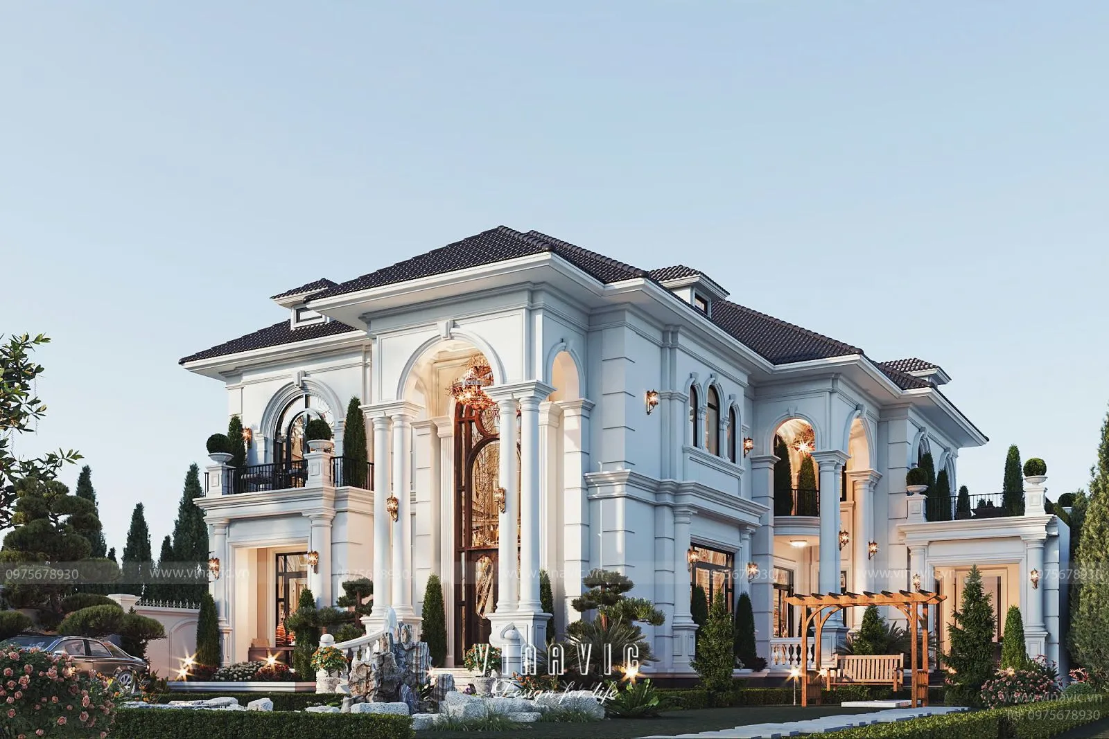 Biệt thự tân cổ điển mái Nhật chữ L