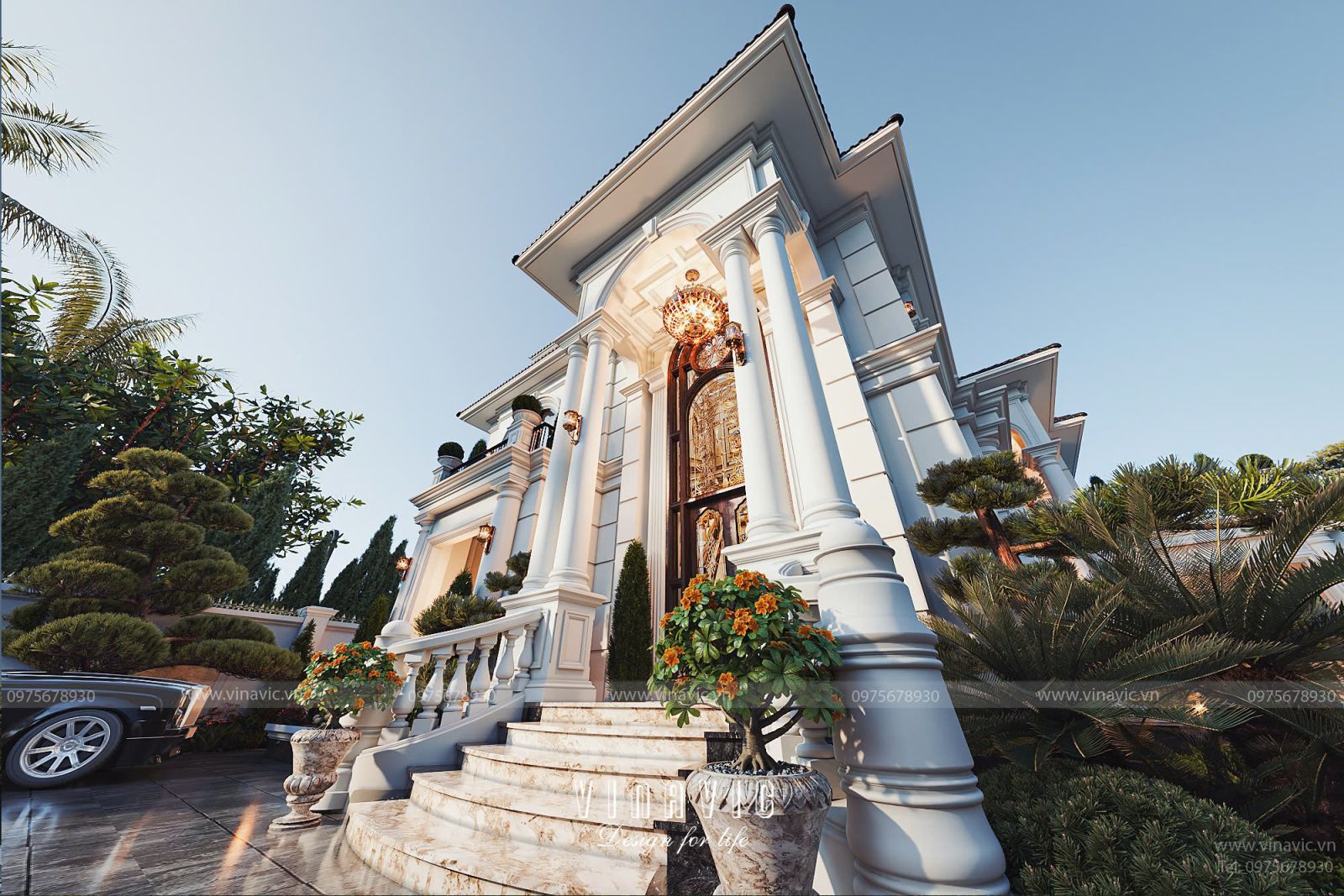 Một góc phối cảnh sảnh chính biệt thự tân cổ điển 2 tầng 20mx34m BT2427