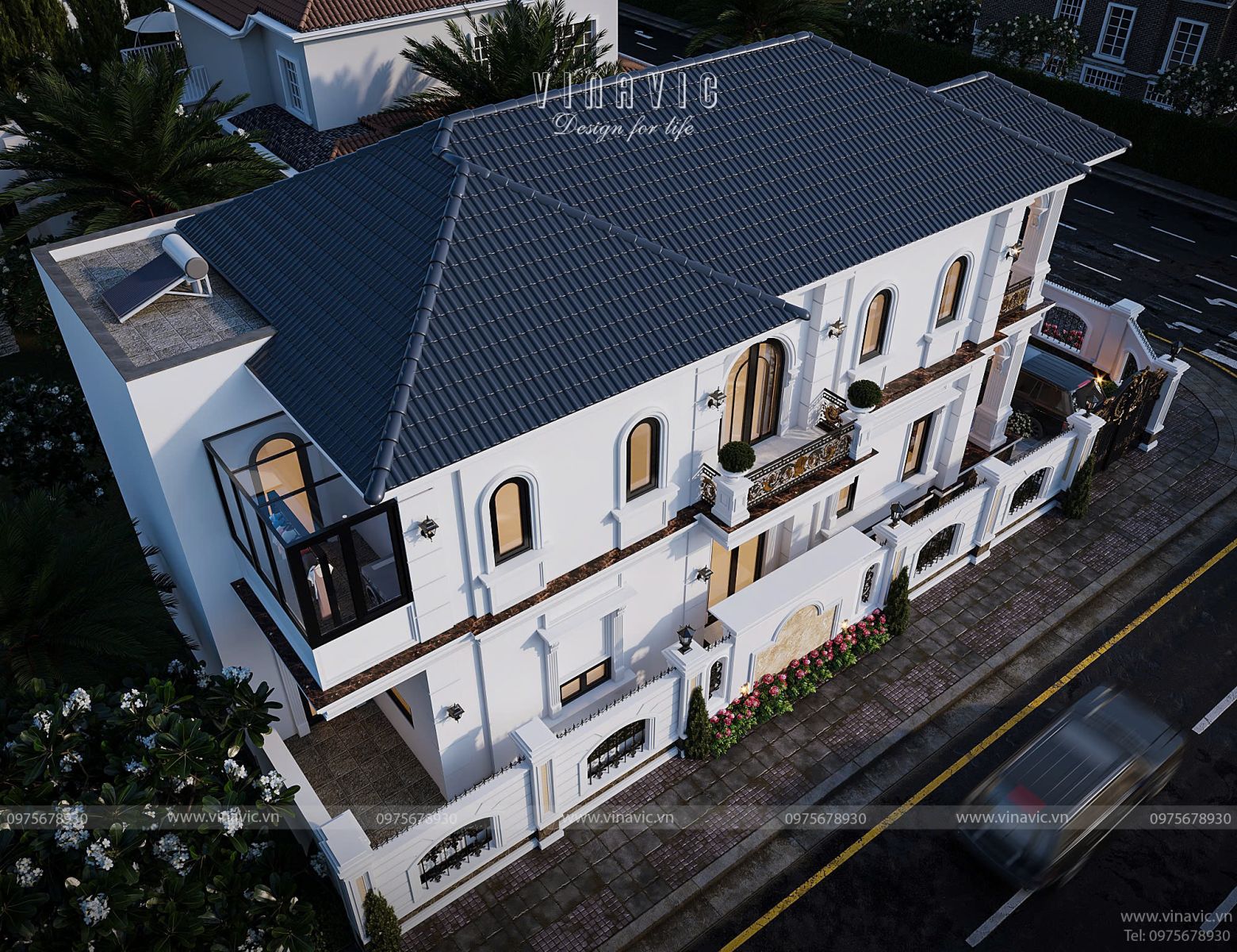 Góc mặt tiền 25m của biệt thự tân cổ điển 2 tầng BT2433