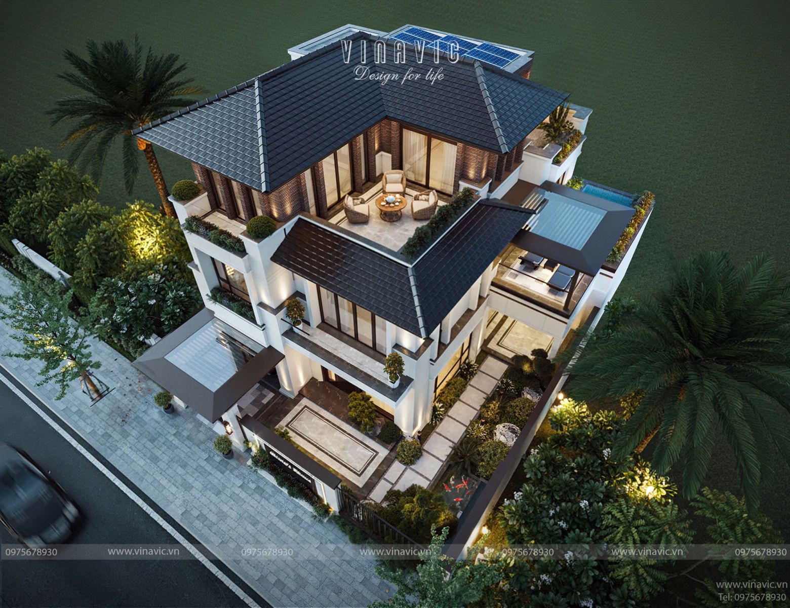 Toàn phối cảnh 3D từ trên cao biệt thự 