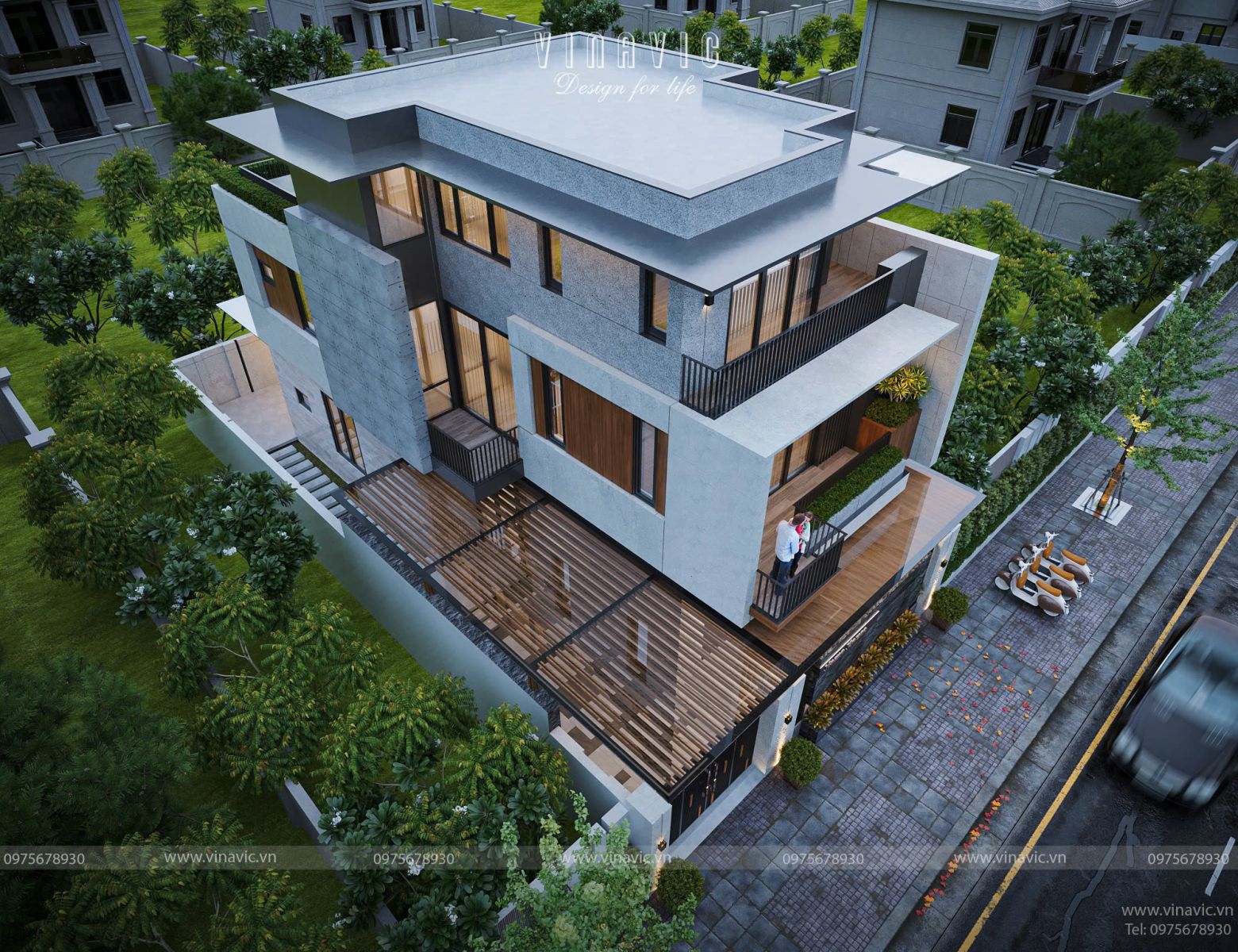 Biệt thự hiện đại 3 tầng mái nhật 150m2 6 phòng ngủ 10x15m BT2435