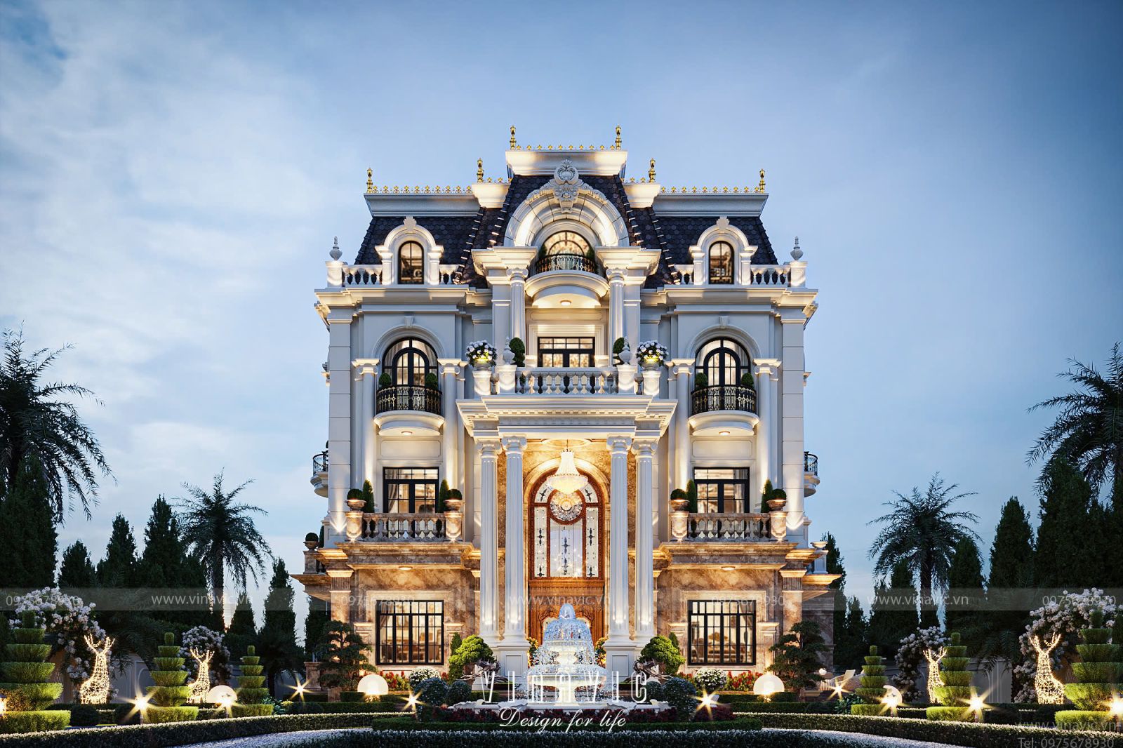 Biệt thự tân cổ điển Phân tầng kiến trúc 3 khối rõ rệt