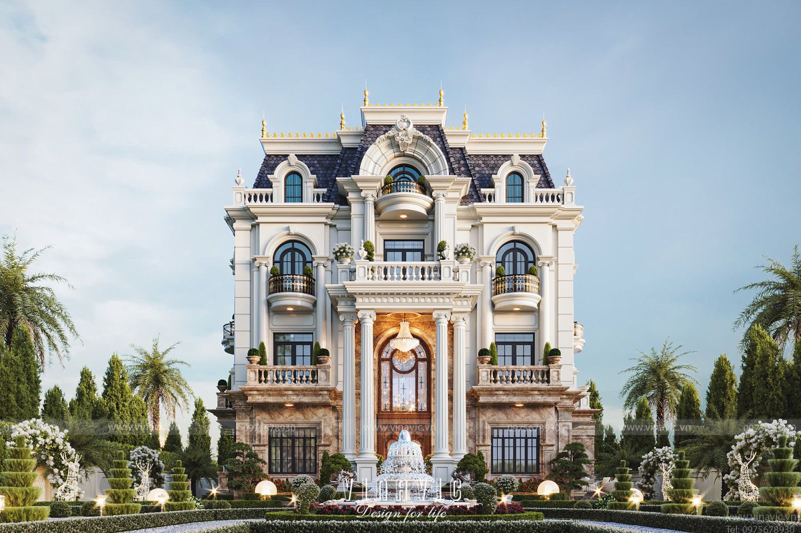 Tuyệt tác kiến trúc Biệt thự tân cổ điển 1 trệt 2 lầu 1 áp mái BT2436 tại Bình Dương