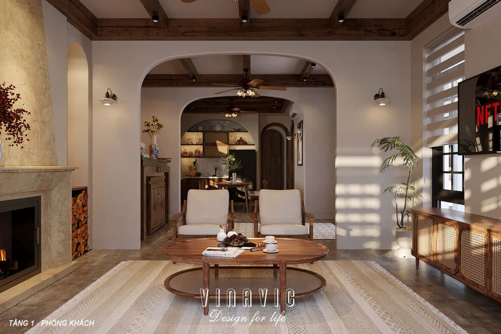 PHỐI CẢNH NỘI THẤT TẦNG 1 BIỆT THỰ 2 TẦNG NT2357