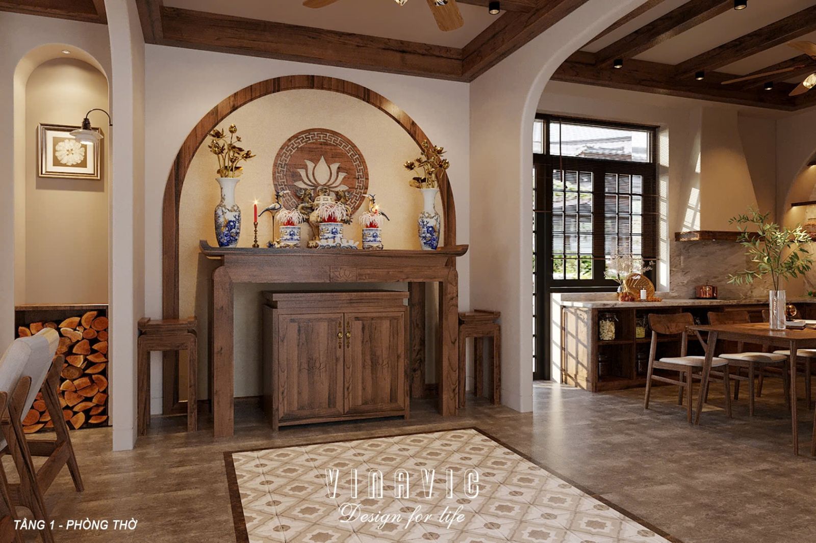 PHỐI CẢNH NỘI THẤT TẦNG 1 BIỆT THỰ 2 TẦNG NT2357