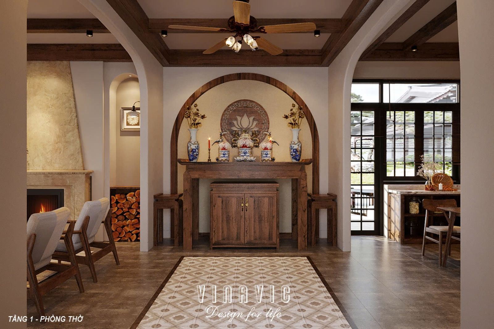 PHỐI CẢNH NỘI THẤT TẦNG 1 BIỆT THỰ 2 TẦNG NT2357