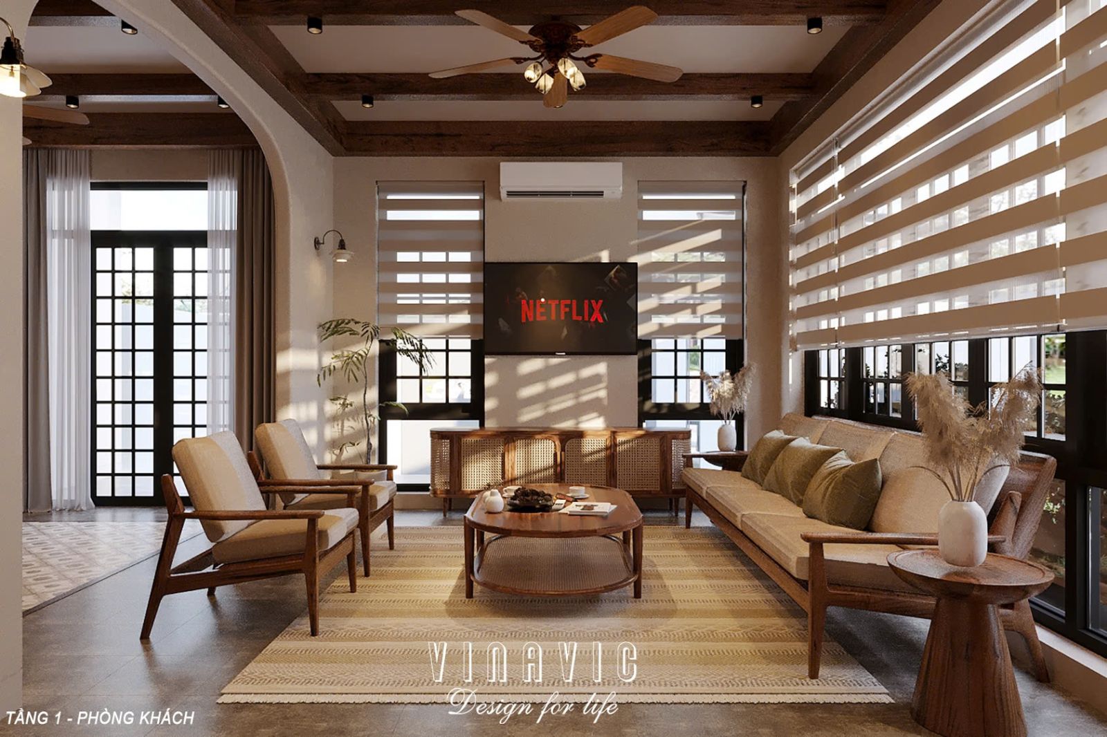 PHỐI CẢNH NỘI THẤT TẦNG 1 BIỆT THỰ 2 TẦNG NT2357