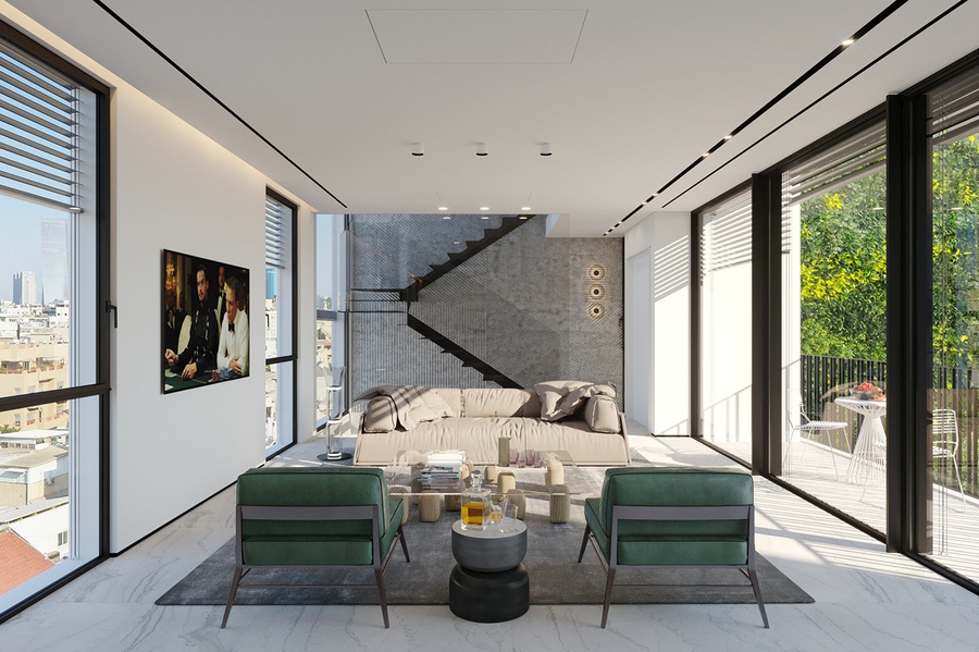 Vách ngăn phong thủy phòng khách cho mẫu thiết kế nhà 2 tầng ngang 9m sâu 7m