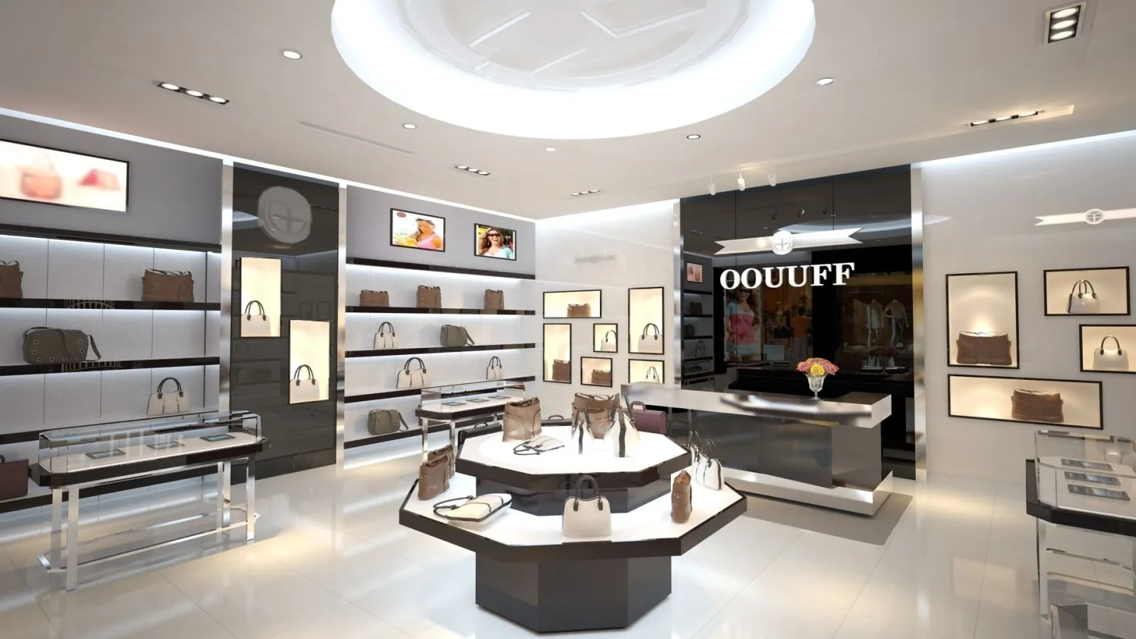 thiết kế nội thất showroom trưng bày túi sách hàng hiệu