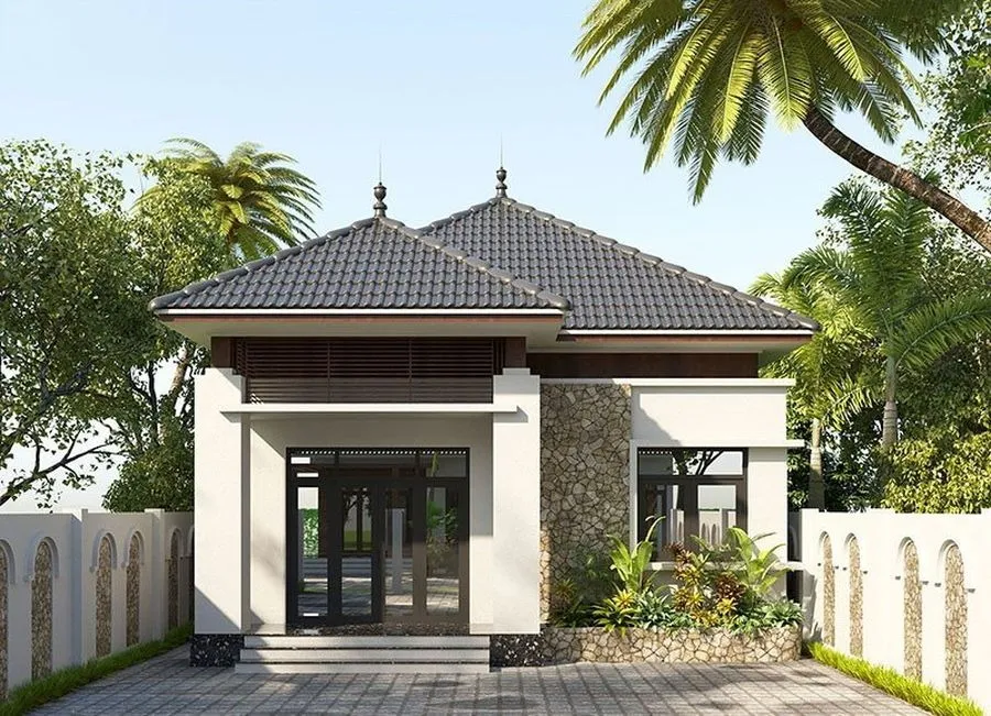 Thiết kế nhà 1 tầng 5x18m mái nhật hiện đại