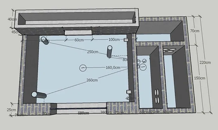 Thiết kế hồ cá koi mini trong nhà tại phòng khách sang trọng với hệ thống đèn led hiện đại