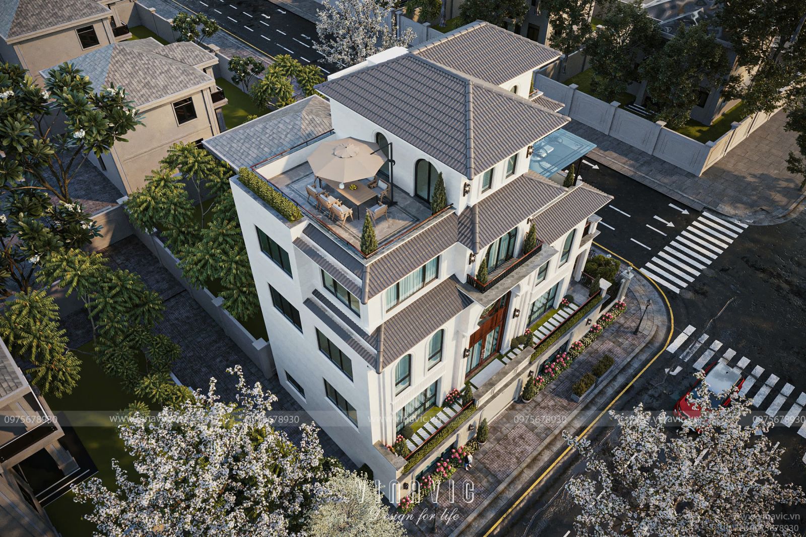 Tận dụng lợi thế mặt tiền 10m và chiều sâu 20m, công trình biệt thự tân cổ điển BT2439 được chia khối rõ ràng 