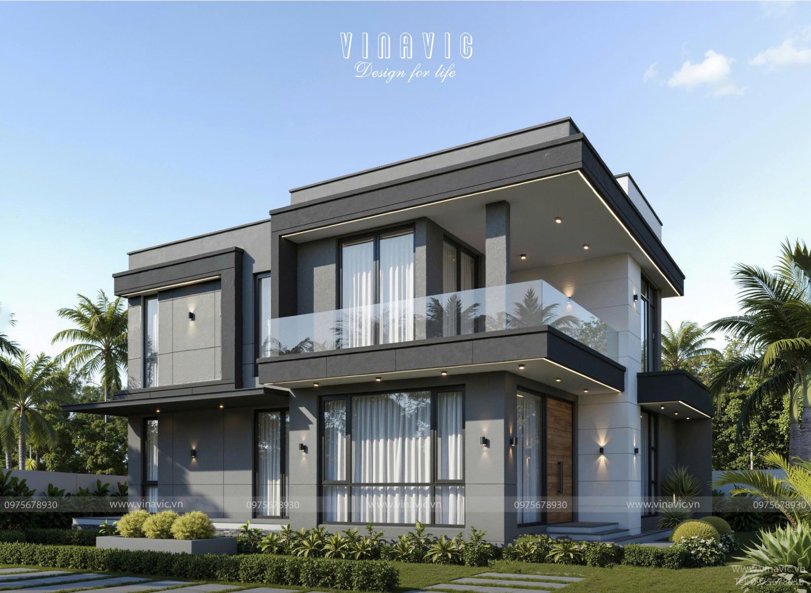 Mẫu biệt thự mái bằng 2 tầng hiện đại 3 phòng ngủ 11x14m BT2445