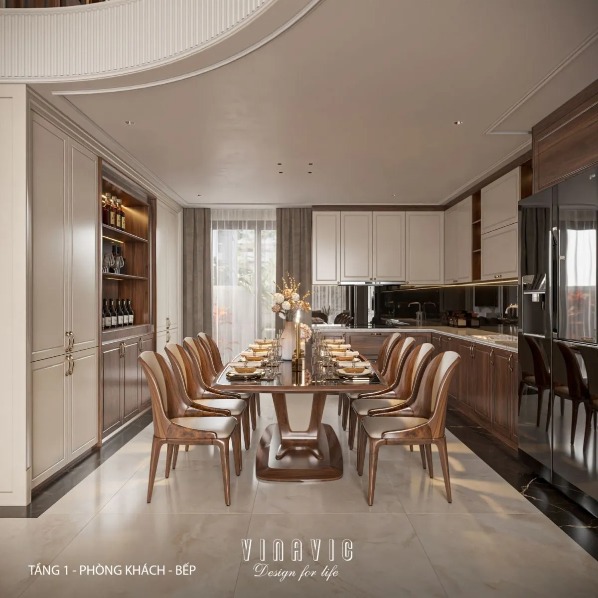 Thiết kế nội thất phòng bếp nhà phố 4 tầng hiện đại có tầng lửng 6x12m NT2359