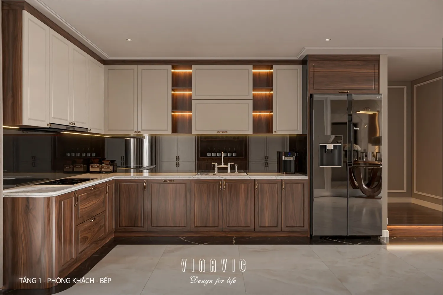 Thiết kế nội thất phòng bếp nhà phố 4 tầng hiện đại có tầng lửng 6x12m NT2359