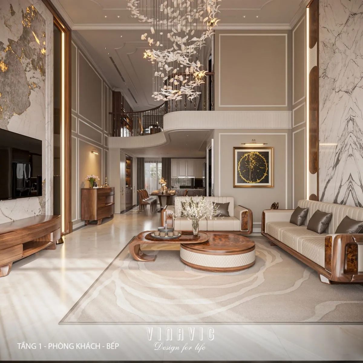 Bếp liên thông cùng phòng khách tiện nghi