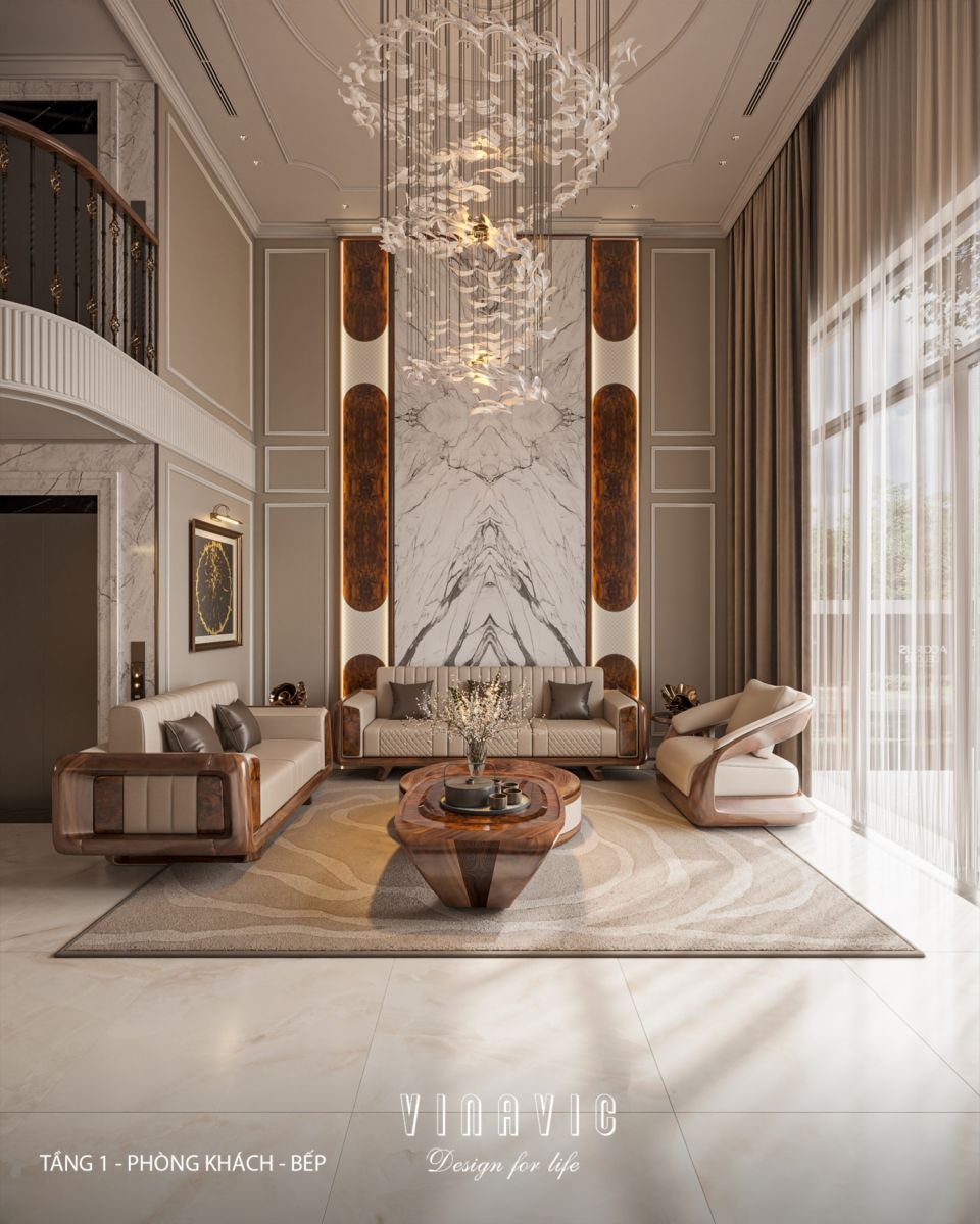 Thiết kế nội thất phòng khách nhà phố 4 tầng hiện đại có tầng lửng 6x12m NT2359