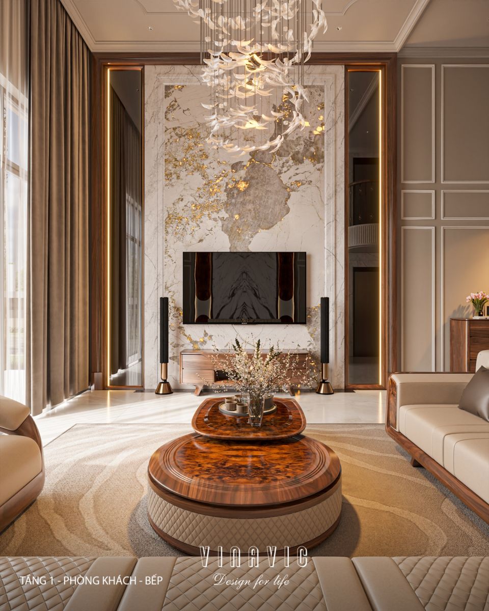 Thiết kế nội thất phòng khách nhà phố 4 tầng hiện đại có tầng lửng 6x12m NT2359