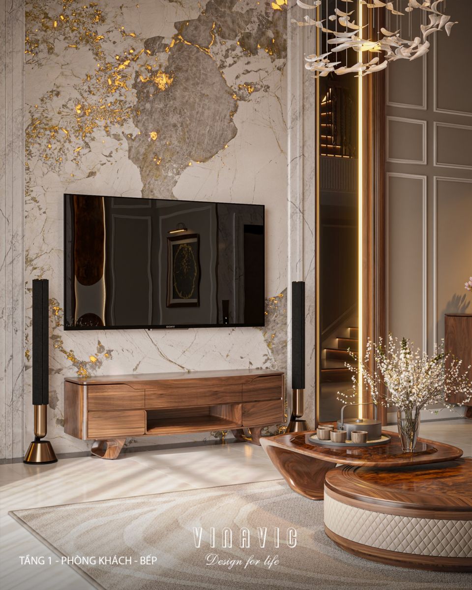 Thiết kế nội thất phòng khách nhà phố 4 tầng hiện đại có tầng lửng 6x12m NT2359