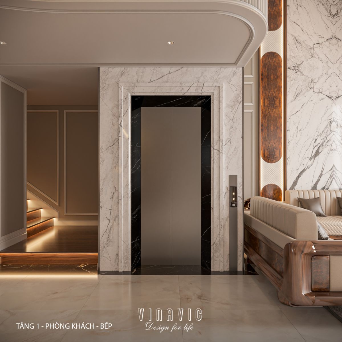 Thiết kế nội thất phòng khách nhà phố 4 tầng hiện đại có tầng lửng 6x12m NT2359