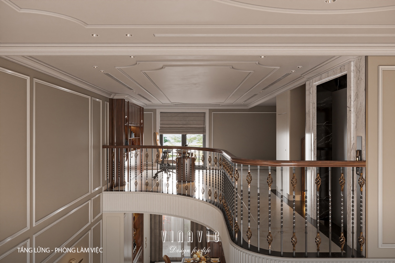 Thiết kế nội thất phòng làm việc nhà phố 4 tầng hiện đại có tầng lửng 6x12m NT2359