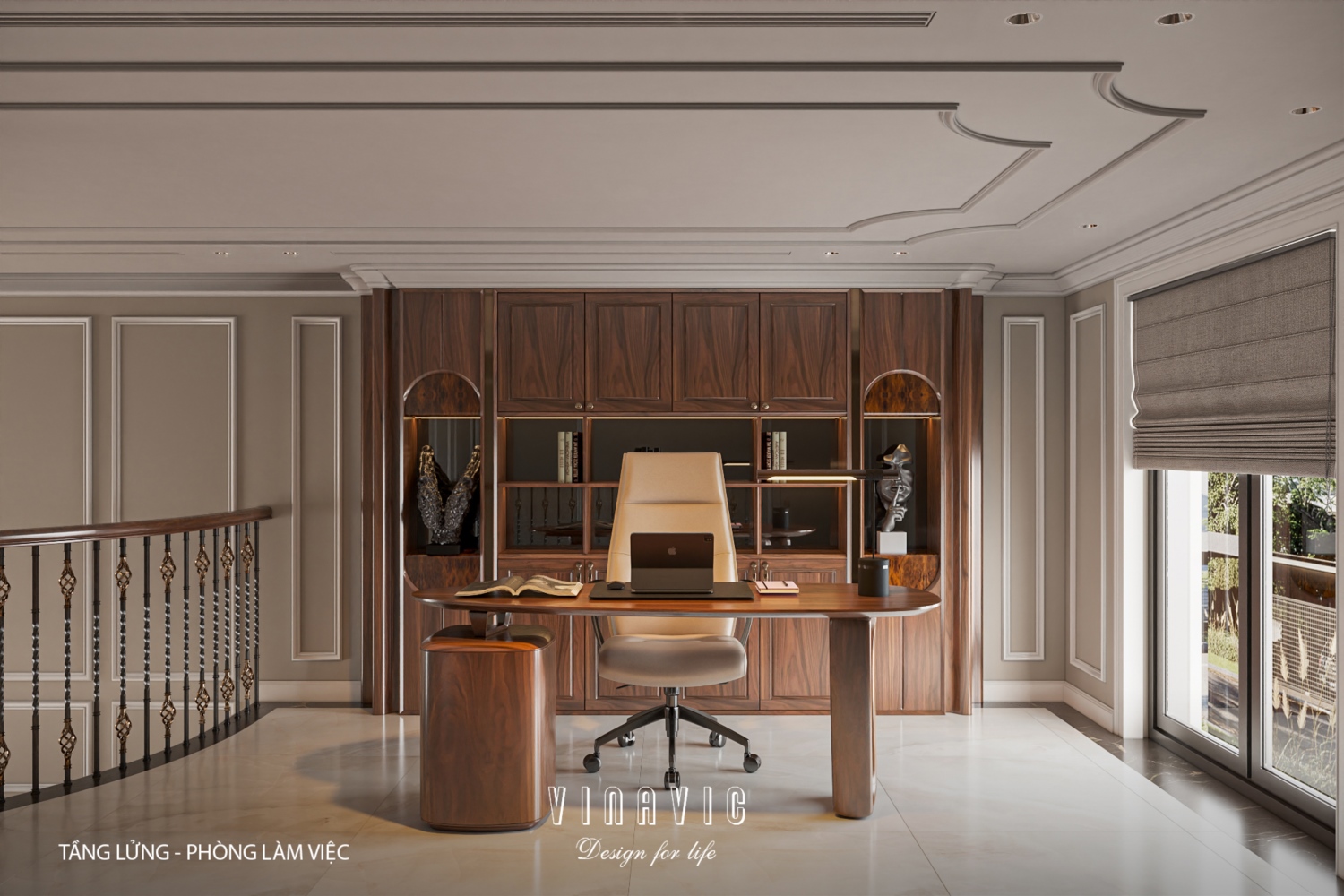 Thiết kế nội thất phòng làm việc nhà phố 4 tầng hiện đại có tầng lửng 6x12m NT2359